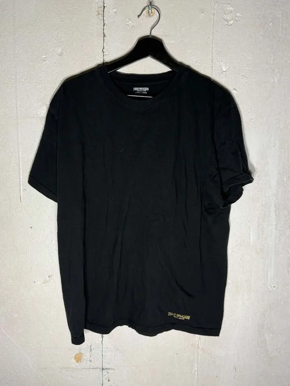 True Religion Gold Foil Wordmark Logo Black T-Shirt Extra Large